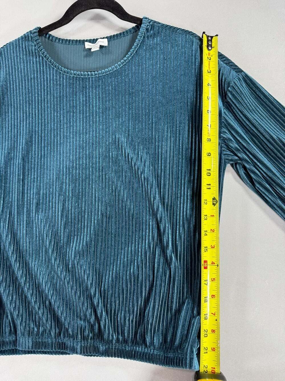 Carolina Belle Montreal Teal Pleated Velour Long Sleeve Top Women's Medium - Picture 6 of 13